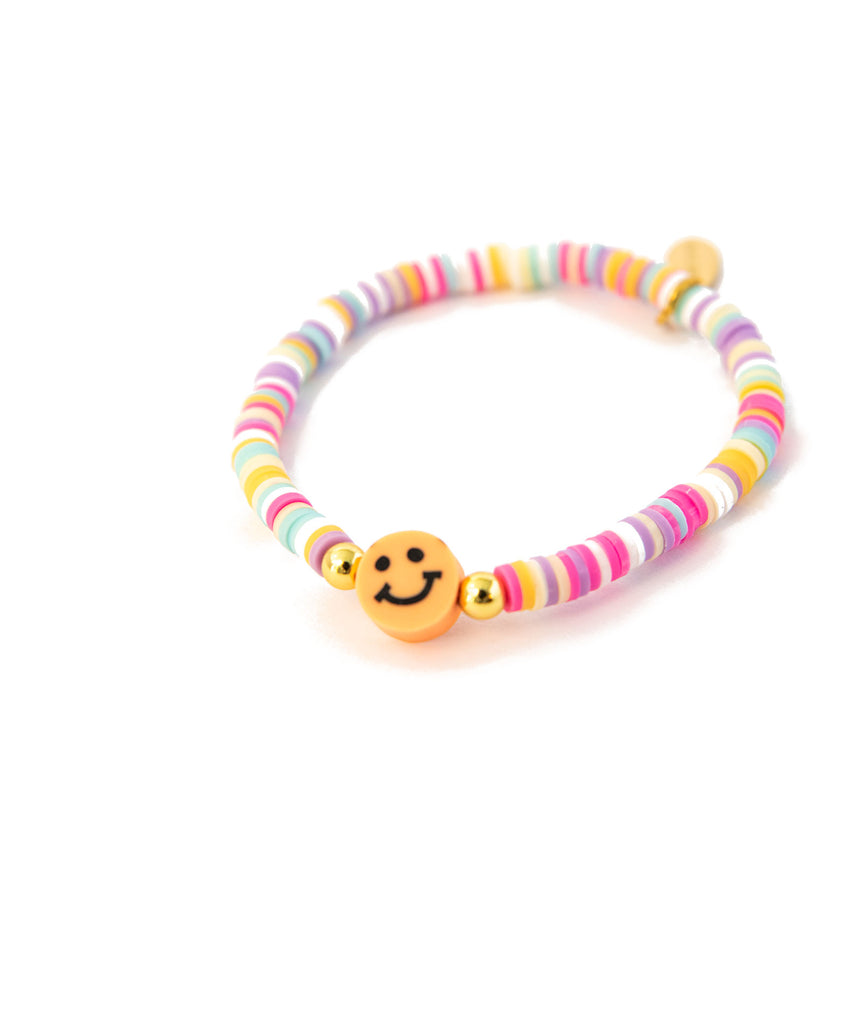 Zomi Happy Face Disc Stretch Bracelet Jewelry - Young Zomi Gems Orange  