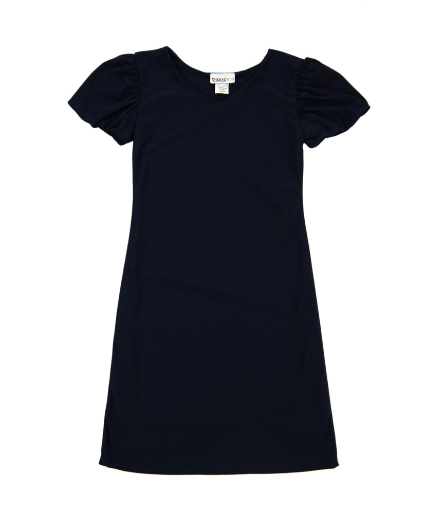 Cheryl Creations Girls Puff Sleeve Tight Dress Distressed/seasonal girls Cheryl Creations Navy Y/S (7/8) 