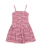 FBZ Girls Reggie Pink/Black Pearl Buttons Tweed Dress Girls Special Dresses FBZ Flowers By Zoe Multi Y/XS (6X)