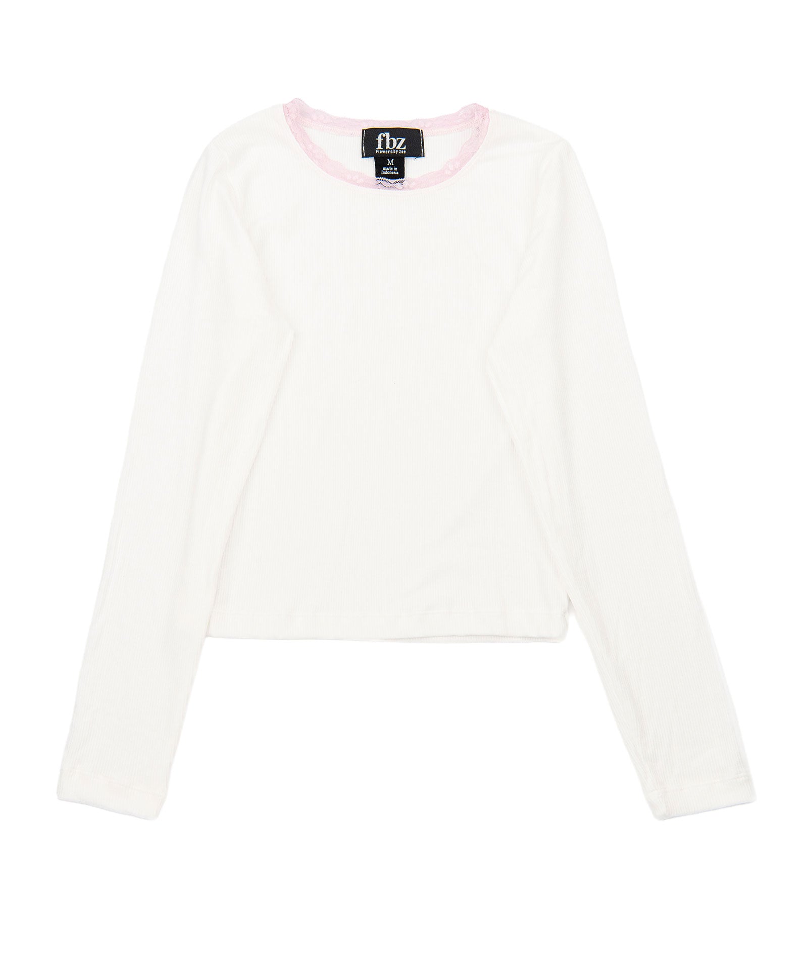 FBZ Girls Weslie Long Sleeve Rib Tee With Pink Lace Girls Casual Tops FBZ Flowers By Zoe Ivory Y/XS (6X)
