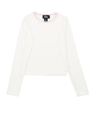 FBZ Girls Weslie Long Sleeve Rib Tee With Pink Lace Girls Casual Tops FBZ Flowers By Zoe Ivory Y/XS (6X)