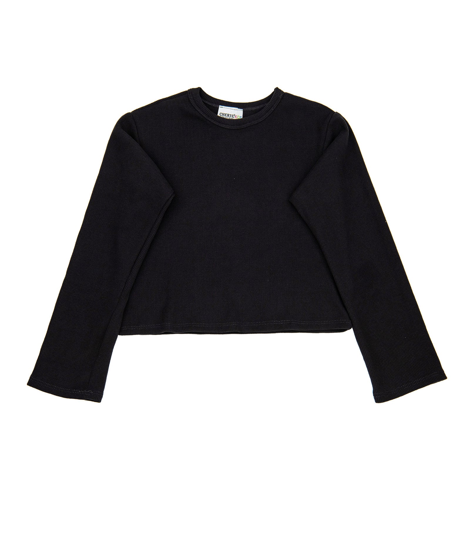 Cheryl Creations Girls Rickie Waffle Long Sleeve Top Girls Casual Tops Cheryl Creations Black Y/S (7/8)