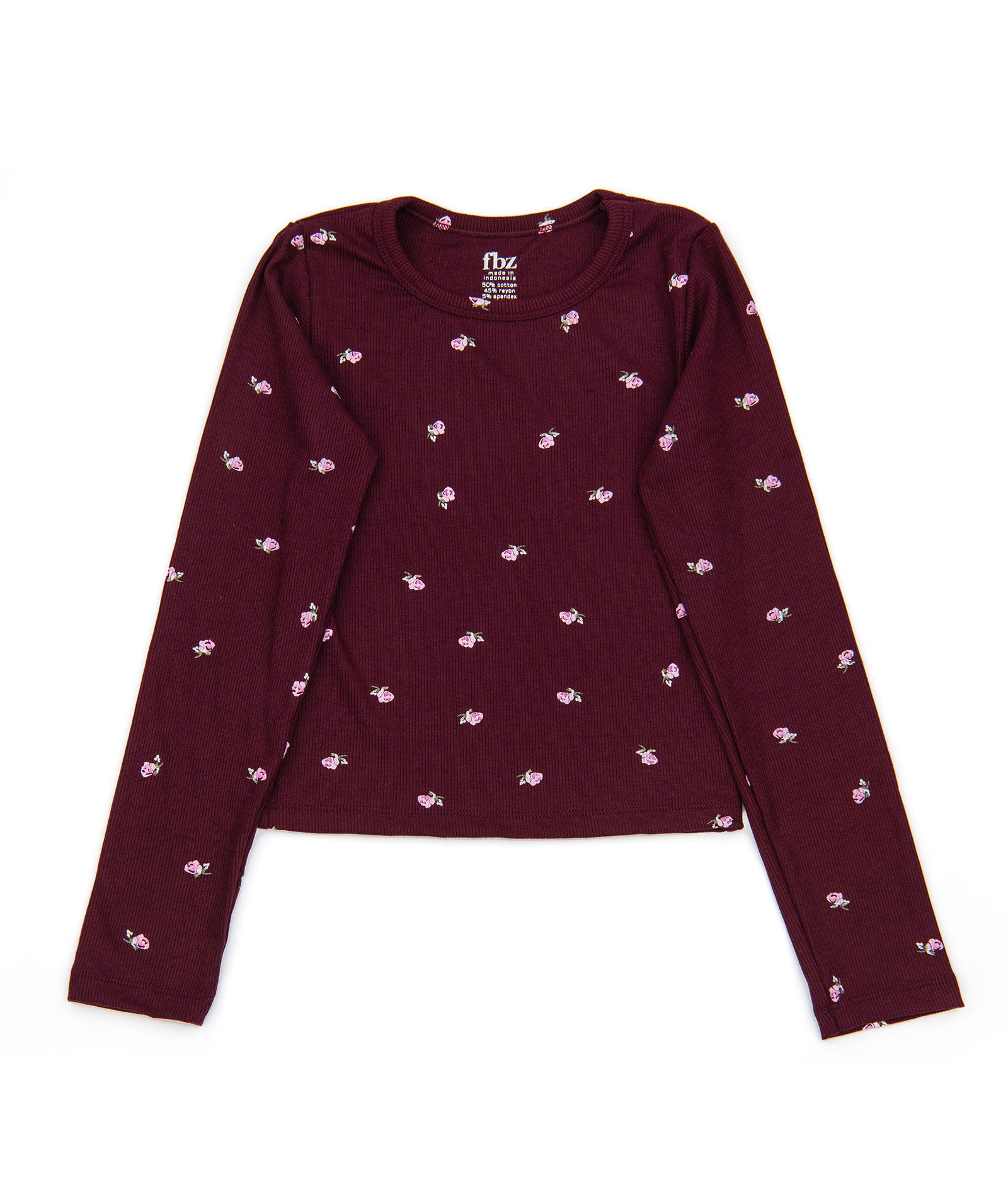 FBZ Girls Meadow Burgundy Floral Rib Tee