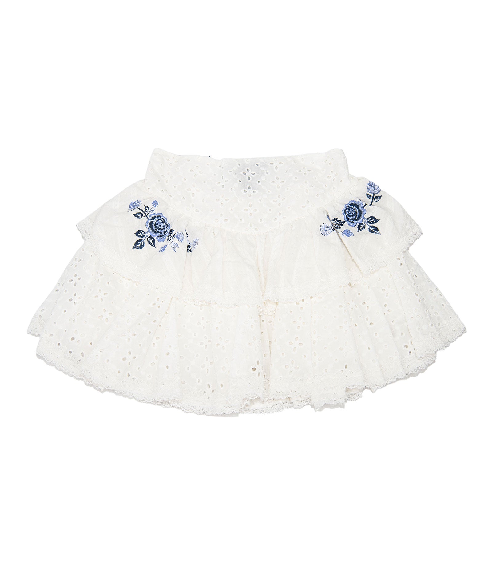 FBZ Girls Allie Blue Eyelet Floral Skirt Girls Casual Bottoms FBZ Flowers By Zoe White Y/S (7/8)