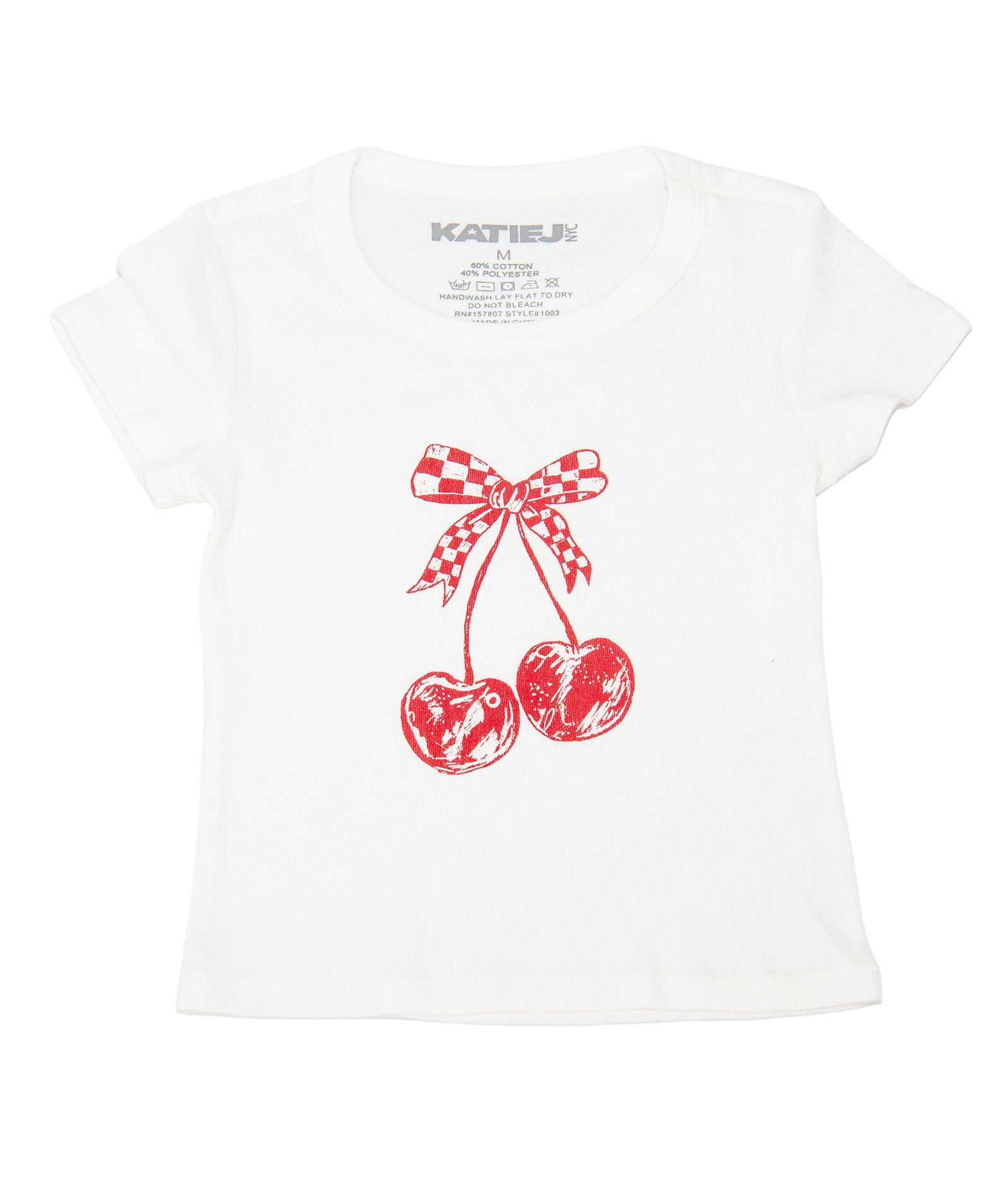Katie J NYC Girls Checkered Cherry Tee Girls Casual Tops Katie J NYC White Y/S (7/8)