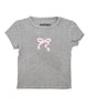 Katie J NYC Girls Gingham Bow Tee Girls Casual Tops Katie J NYC Heather Grey Y/S (7/8)