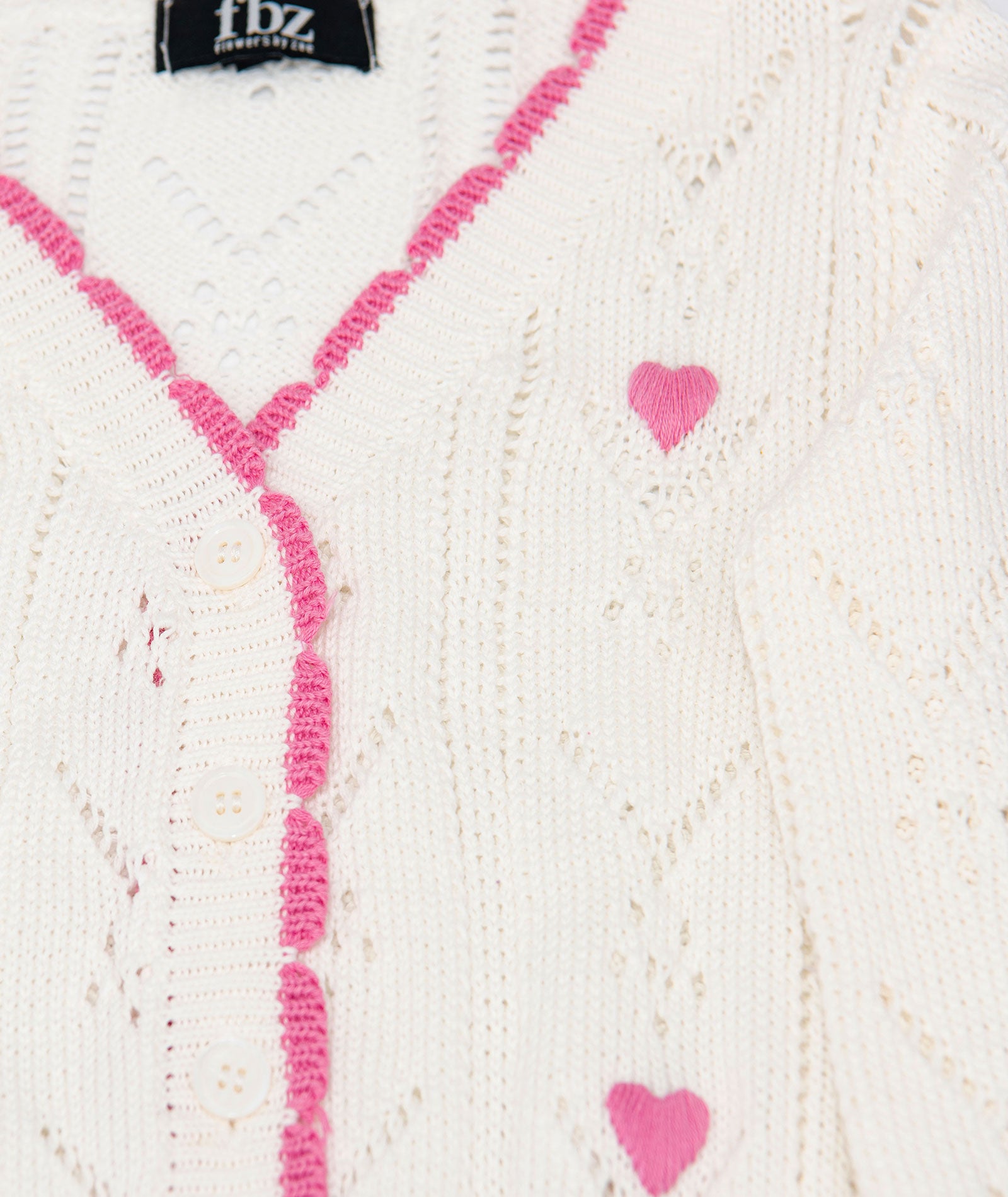 Girls Teen & Pre Teen FBZ Lucie Crochet Pink Heart Cardigan