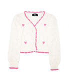 FBZ Girls Lucie Crochet Pink Heart Cardigan Girls Casual Tops FBZ Flowers By Zoe White Y/4