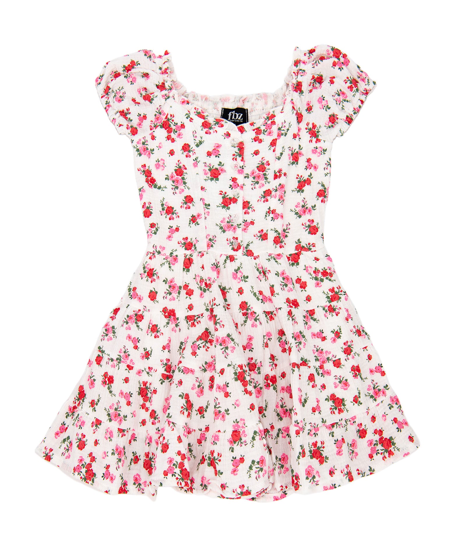 FBZ Girls Dara Red Short Sleeve Floral Dress