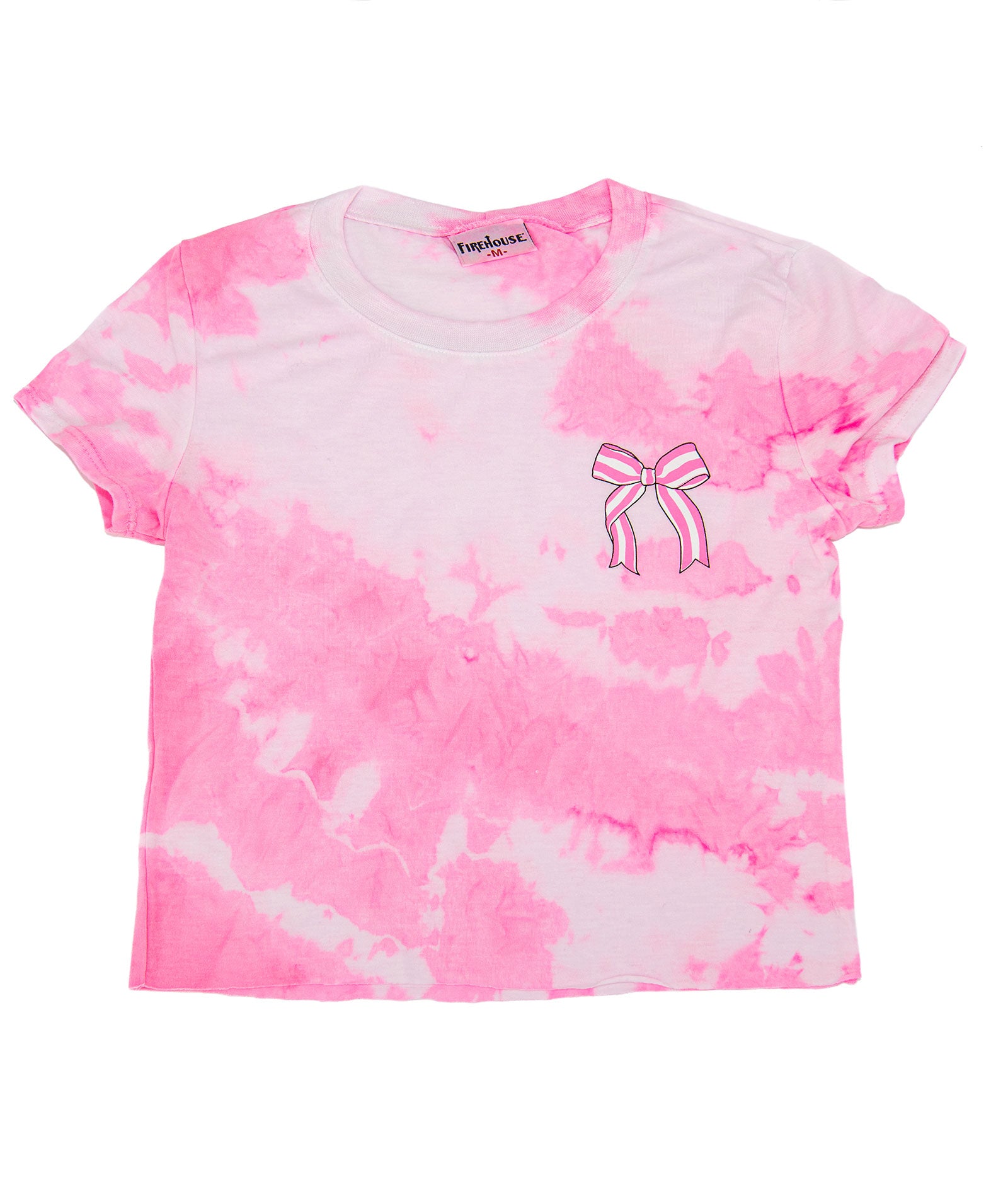 Firehouse Girls Neon Pink Cloud Stripe Bow Tee