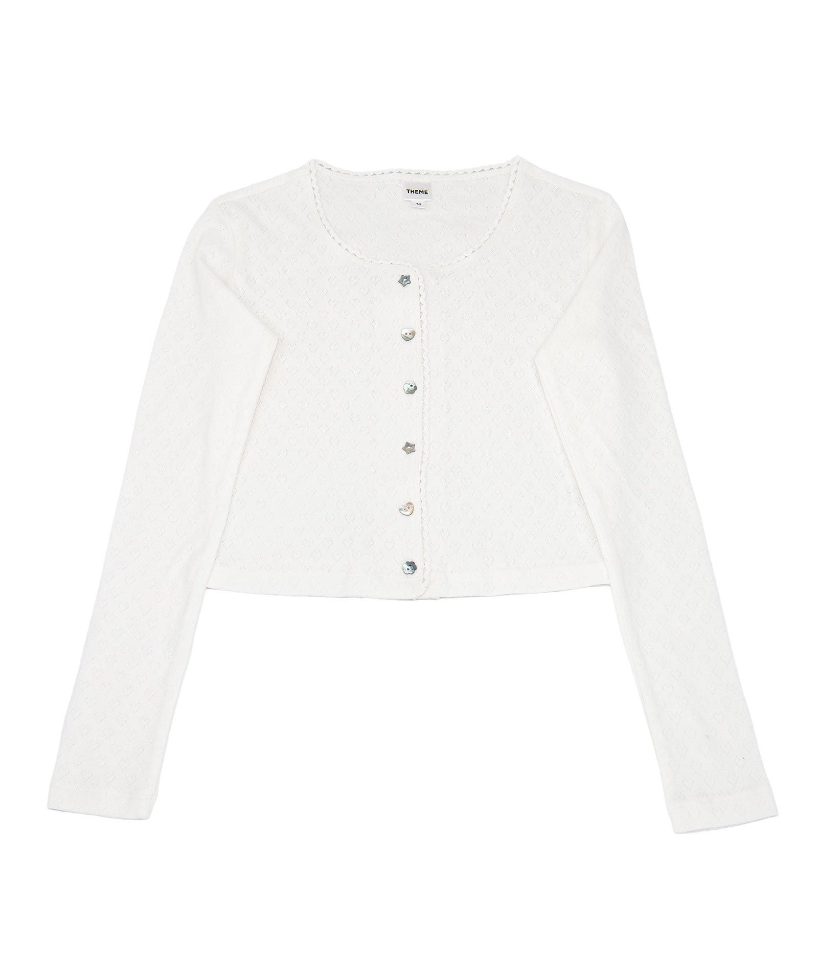 Theme Girls Marni Heart Pointelle Cardigan Girls Casual Tops Theme-NYC White Y/S (7/8)