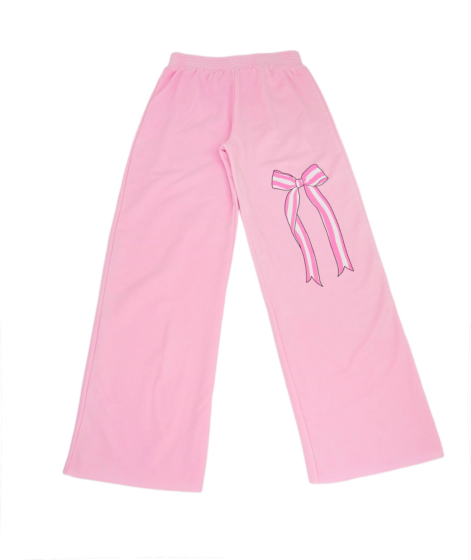 Firehouse Girls Ice Pink Stripe Bow Wide Leg Sweatpants