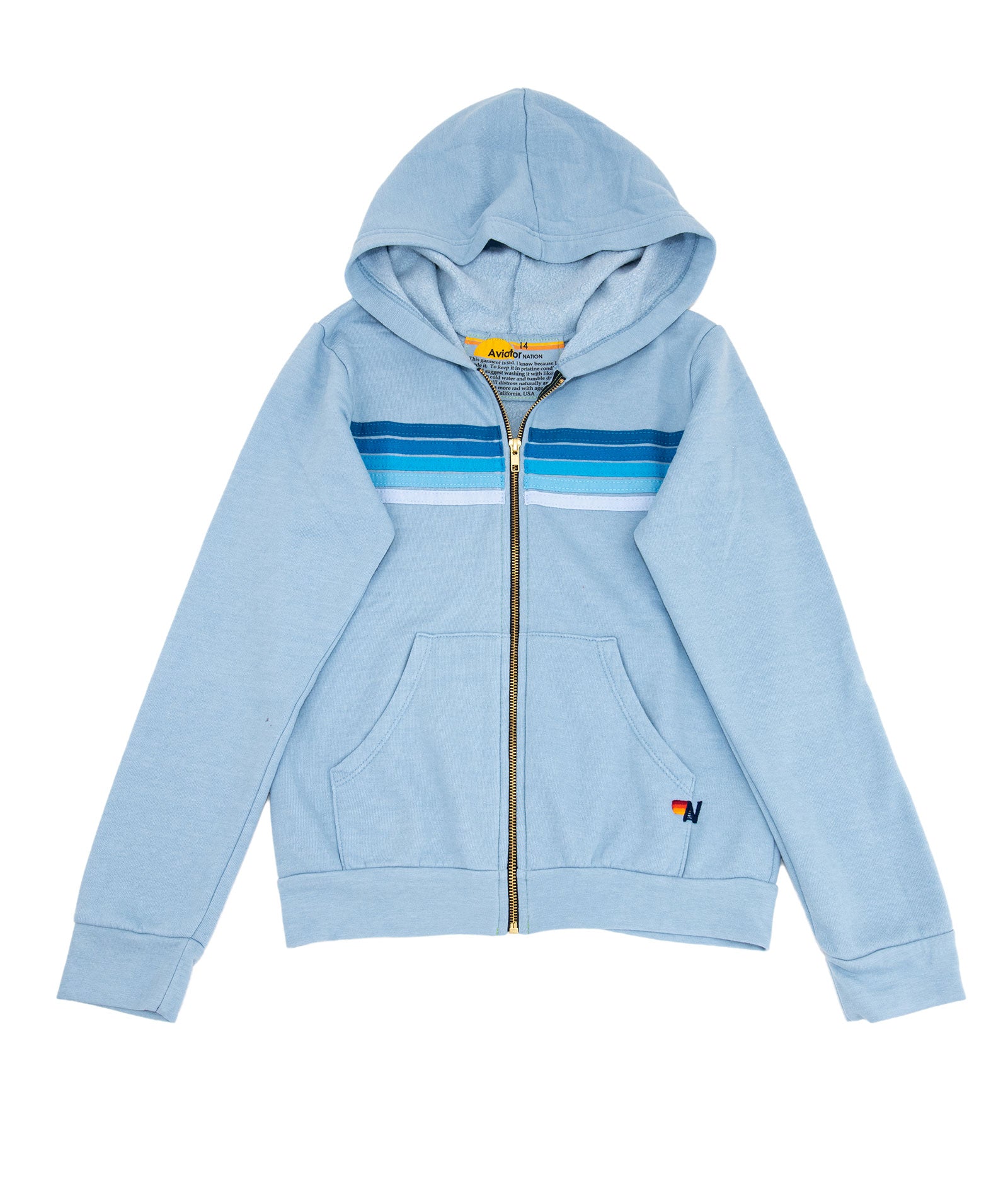 Aviator Nation Kids 5 Stripe Zip Hoodie Ice