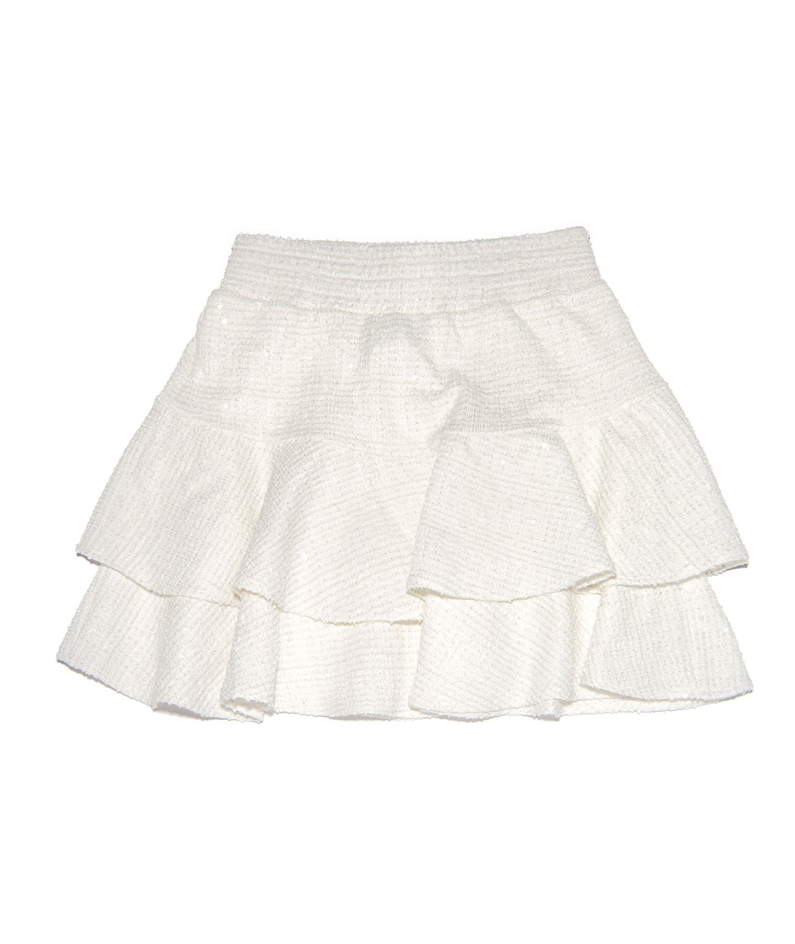 By Debra Girls Ivy White Sequin Ruffle Skirt Girls Special Bottoms By Debra White Y/XS (6X)