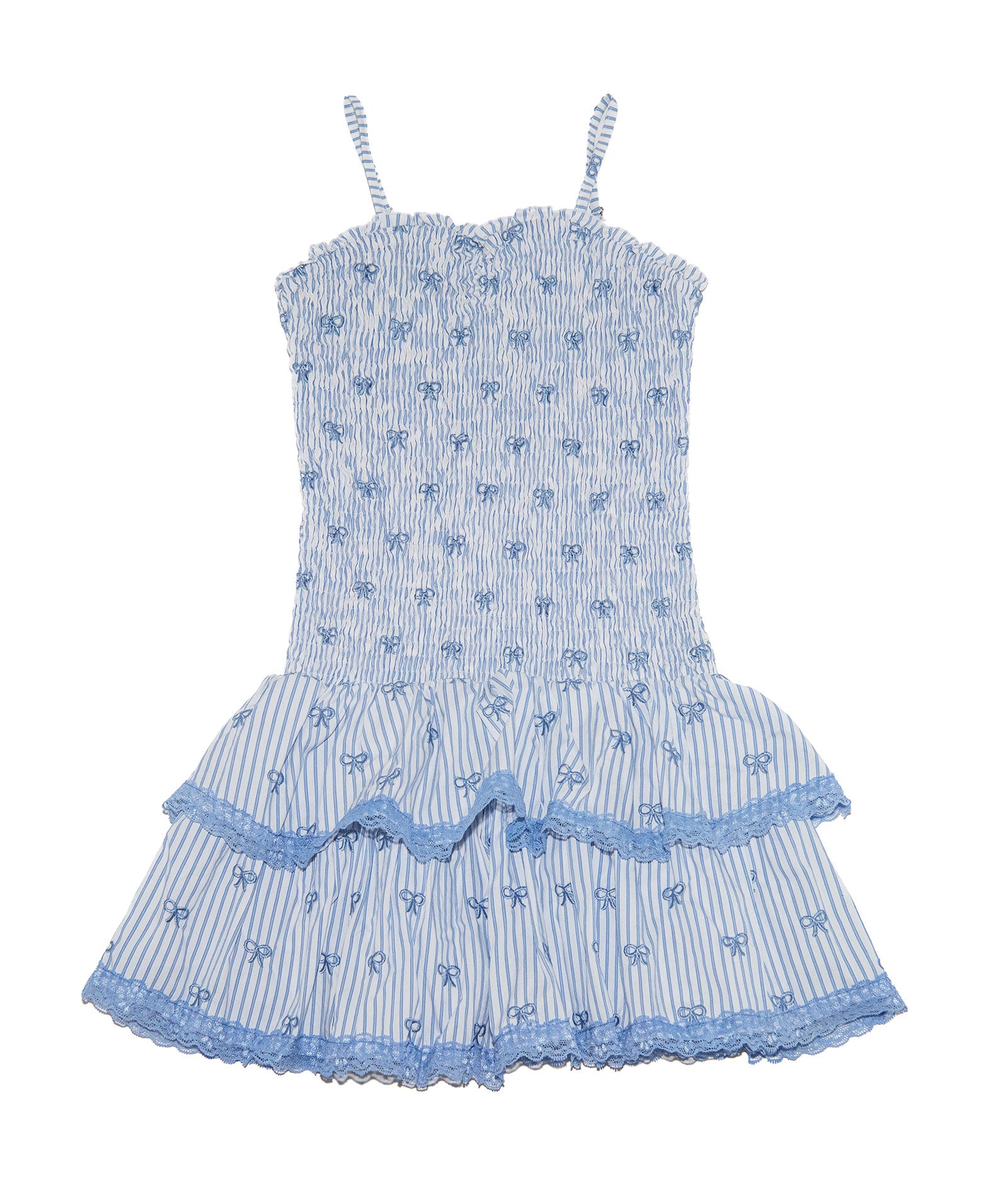 FBZ Girls Savannah Blue Striped Bow Smock Dress Girls Casual Dresses FBZ Flowers By Zoe