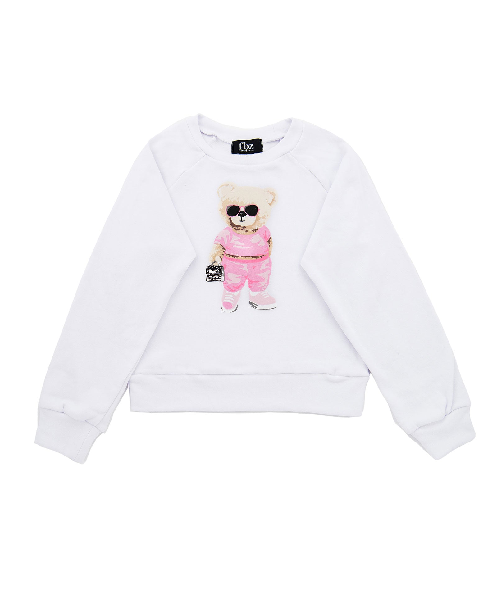 FBZ Girls Eleanor Bear With Glasses Sweater Distressed/seasonal girls FBZ Flowers By Zoe White Y/S (7/8)