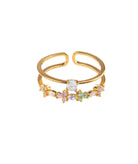 TAI Pastel Multi Flower and Pearl Adjustable Double Ring Jewelry - Trend TAI Gold