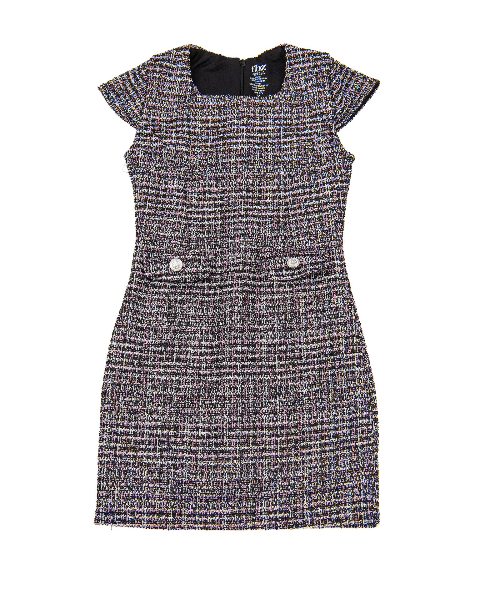 FBZ Girls Martie Black Tweed Button Cap Sleeve Dress Girls Special Dresses FBZ Flowers By Zoe Black Y/S (7/8)