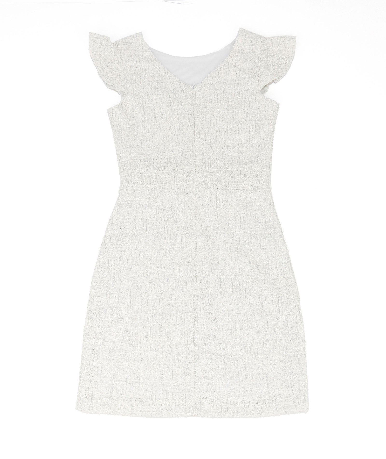 By Debra Girls Milly White/Silver Boucle Flutter Sleeve Sheath Dress Girls Special Dresses By Debra