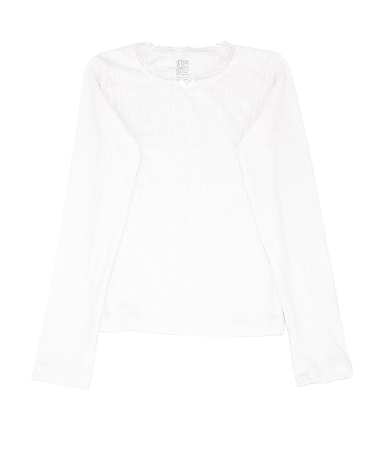 FBZ Girls Kit Long Sleeve Rib Lace Bow Top Girls Casual Tops FBZ Flowers By Zoe White Y/6