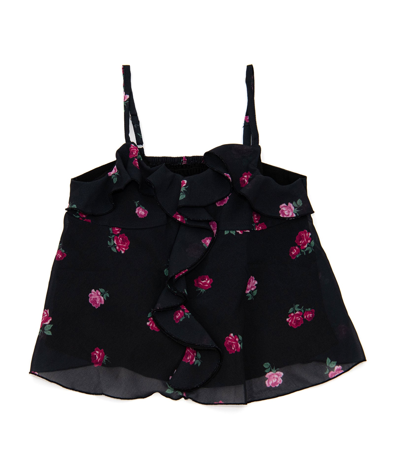FBZ Girls Avalon Chiffon Black/Pink Floral Ruffle Cami