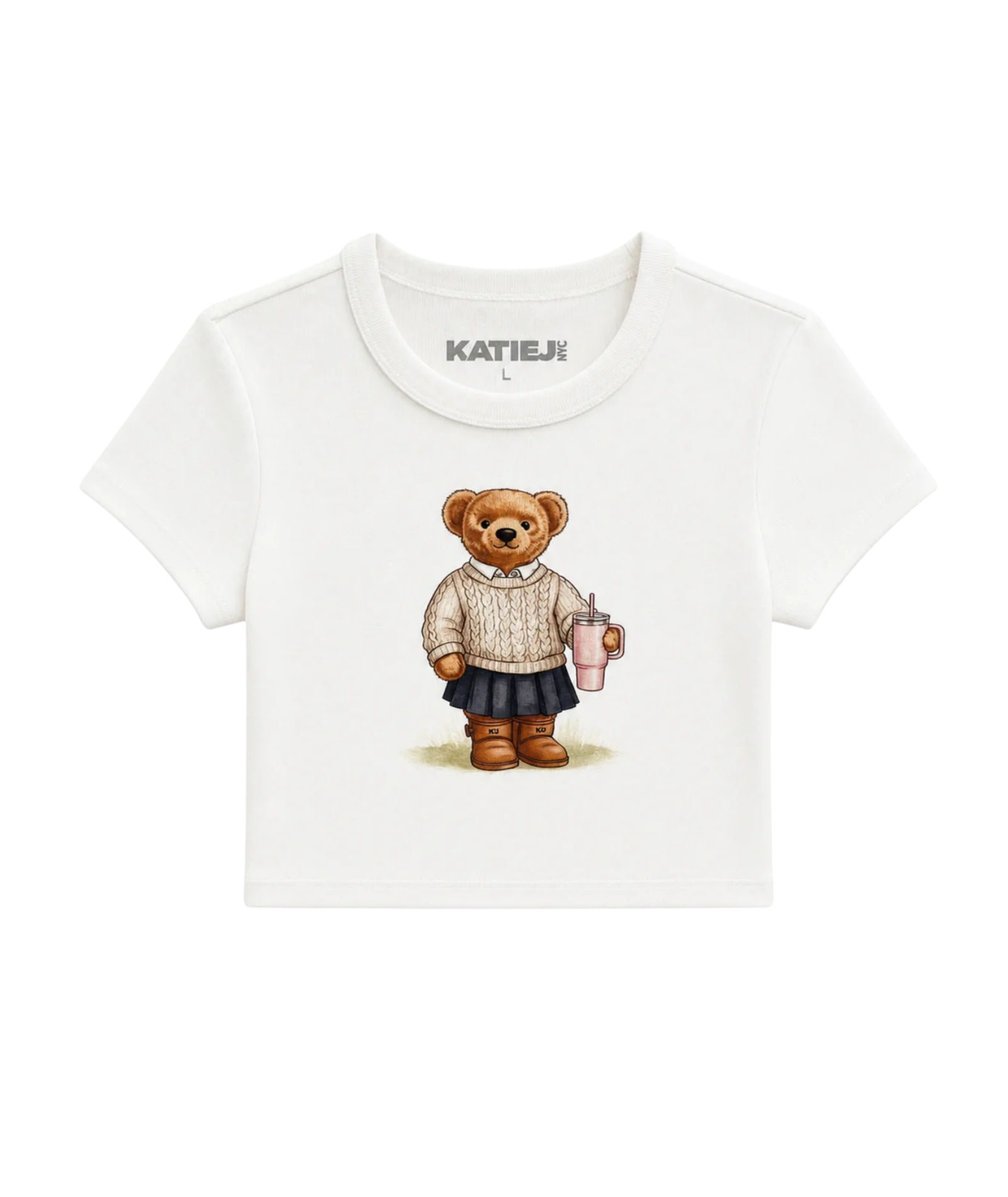Katie J NYC Girls Bear Baby Tee Girls Casual Tops Katie J NYC White Y/S (7/8)