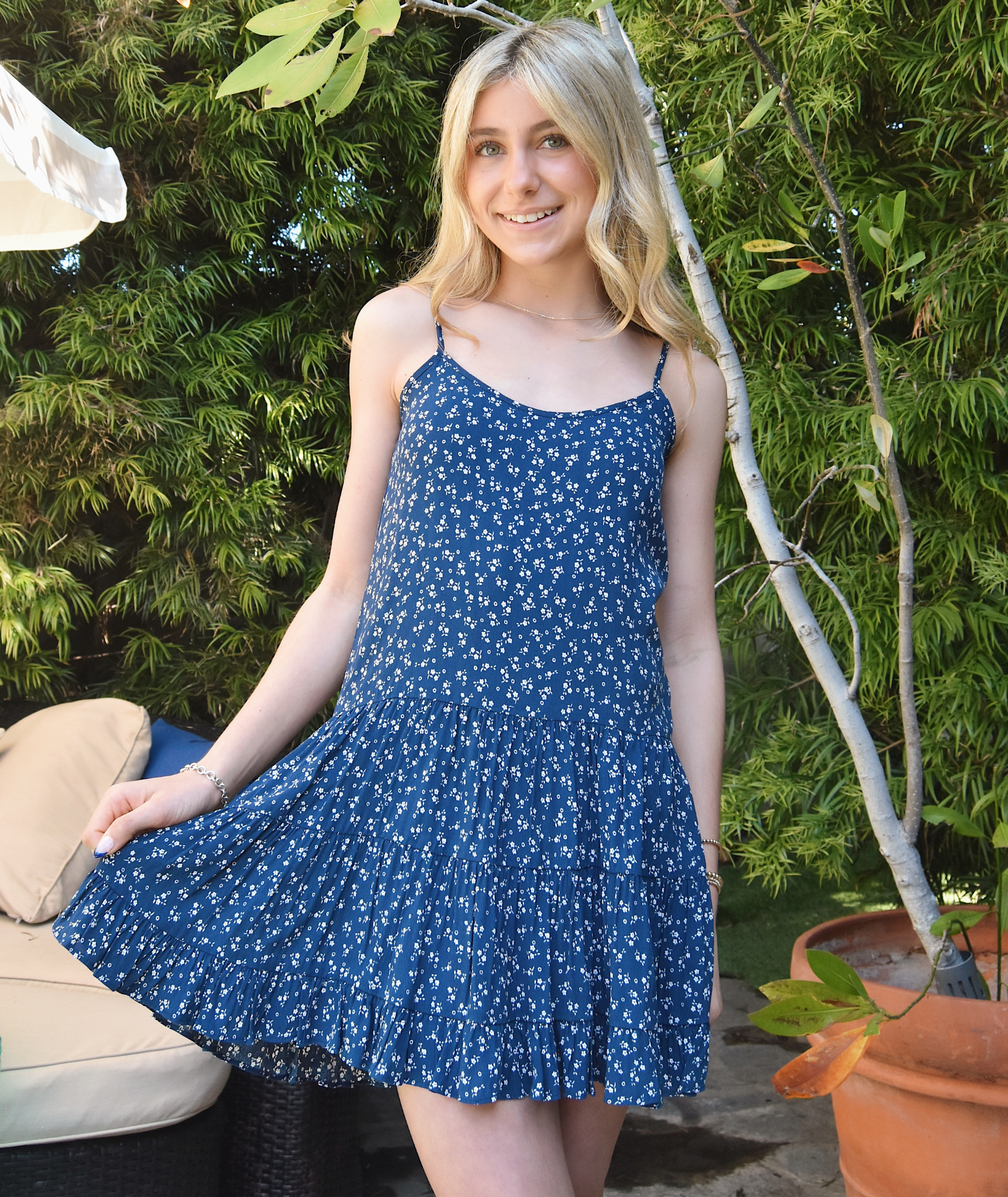 Katie J NYC Girls Evening Blue Ditsy Floral Iris Dress Girls Casual Dresses Katie J NYC Floral Y/S (7/8)