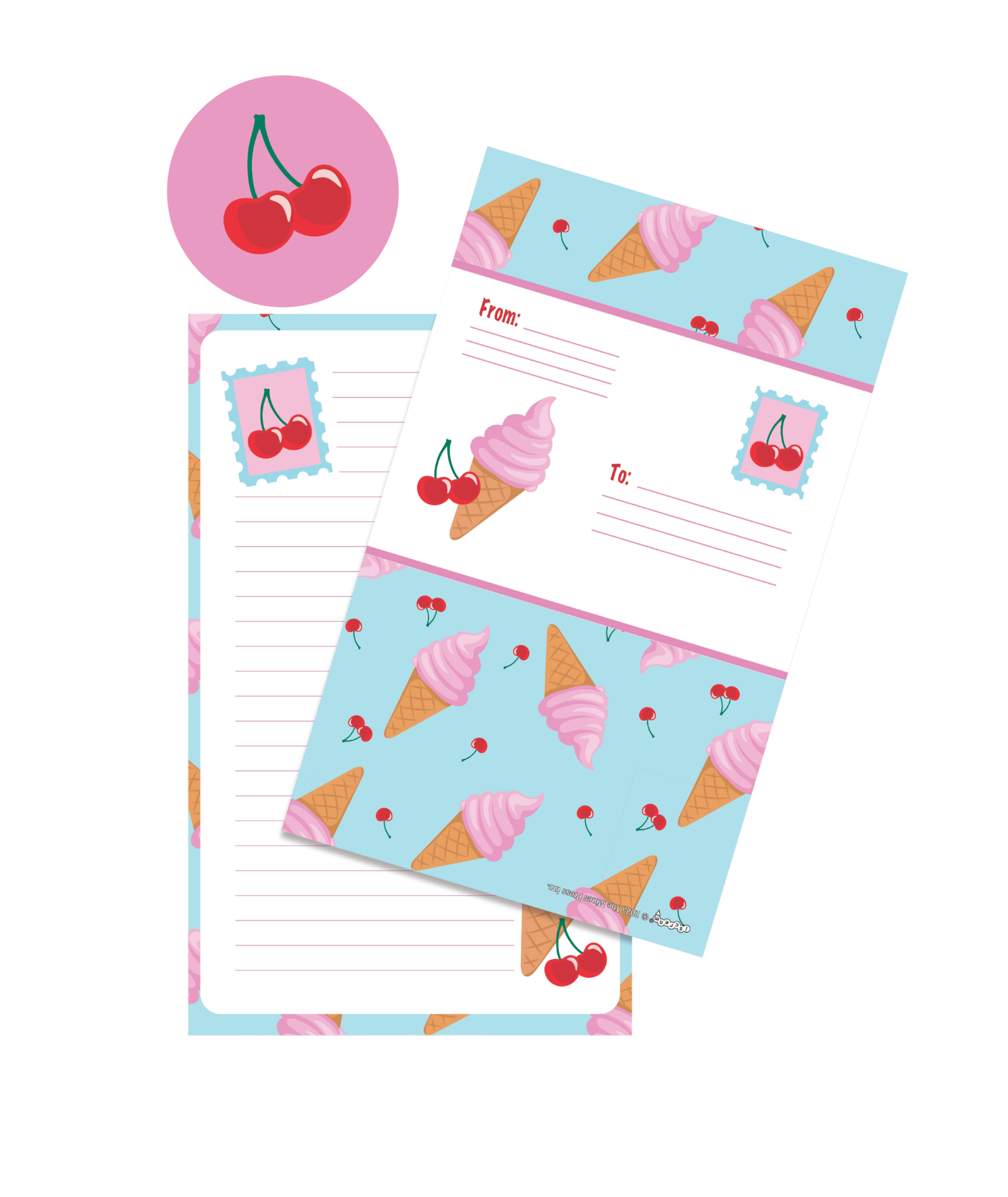 iScream Cherry Cones Foldover Stationery