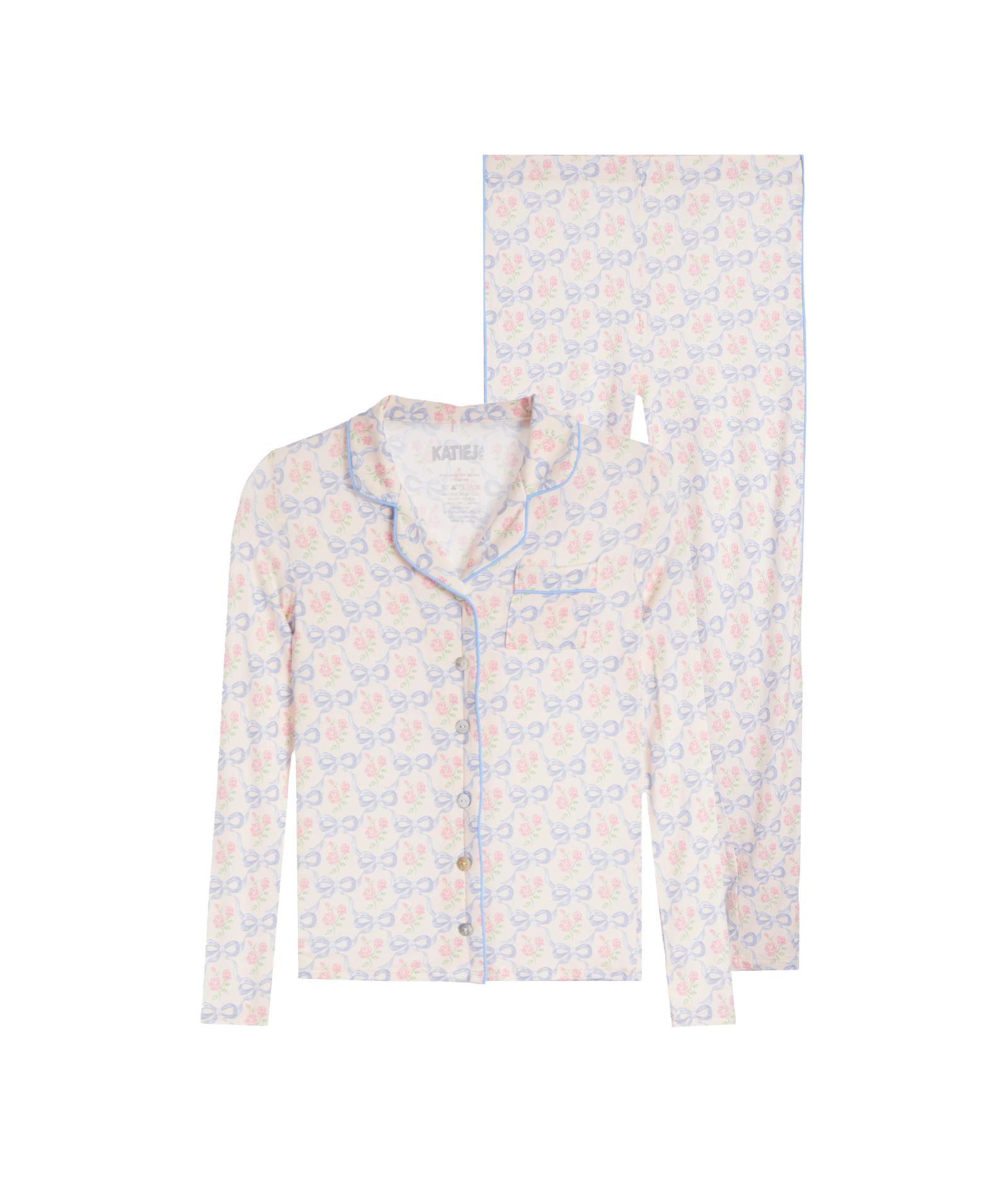 Katie J NYC Juniors Blue Ribbon Water Color Maia Pants PJ Set Accessories Katie J NYC Multi Juniors/Women XXS
