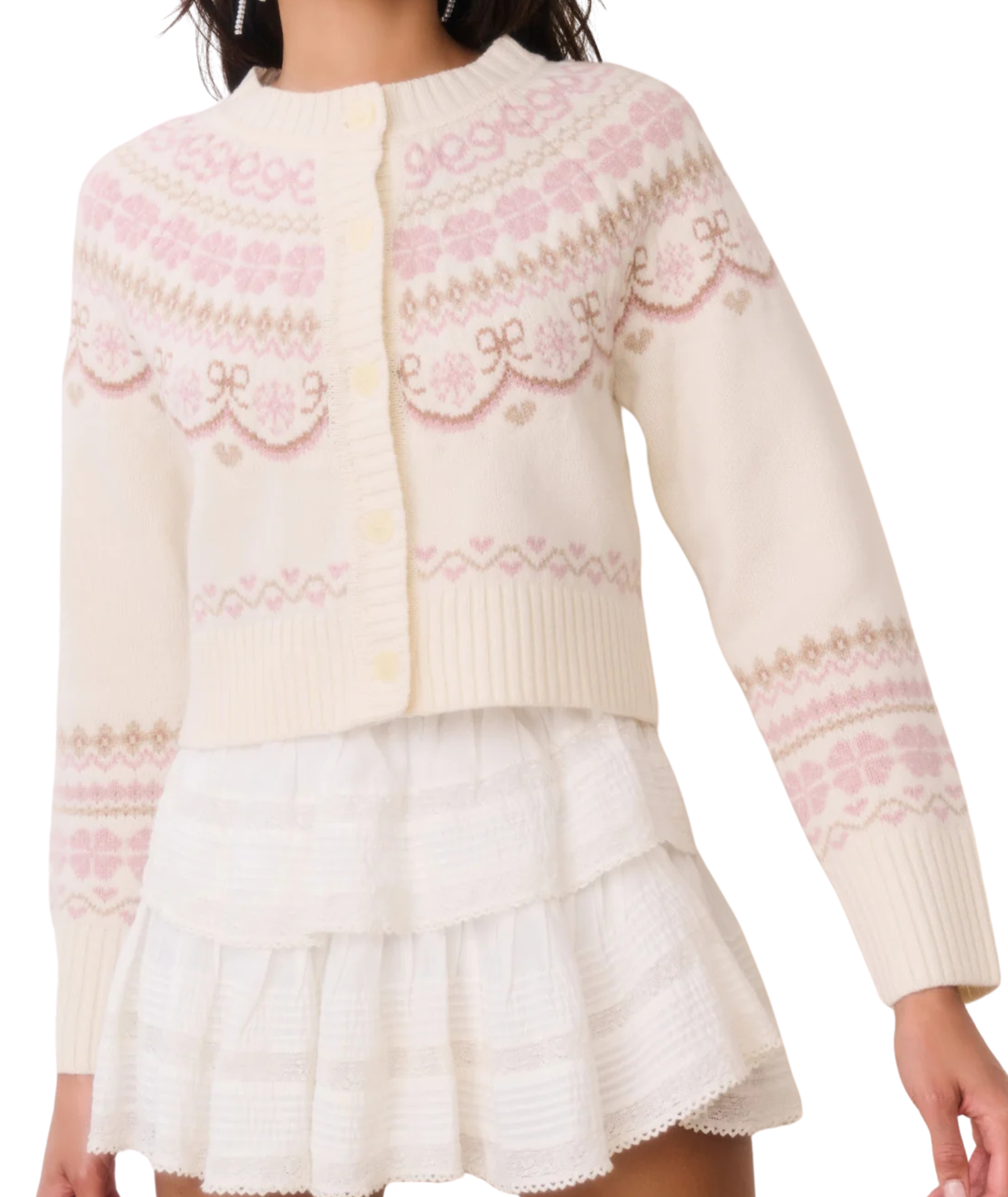 Love Shack Fancy Women Shantae Cardigan Pink Champagne Womens Casual Tops Love Shack Fancy