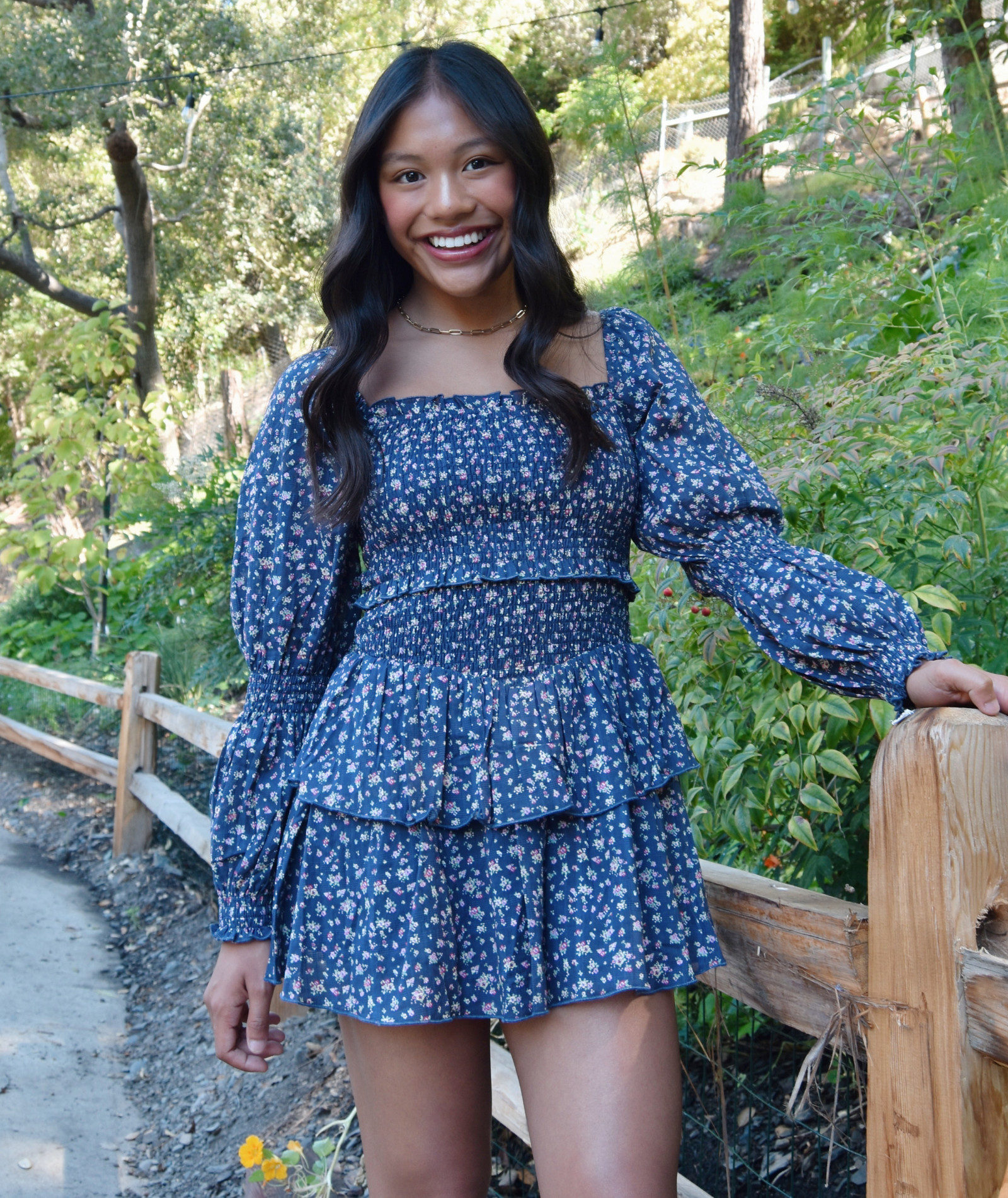 Katie J NYC Girls Midnight Ditsy Long Sleeve Lainey Dress Girls Casual Dresses Katie J NYC Floral Y/S (7/8)