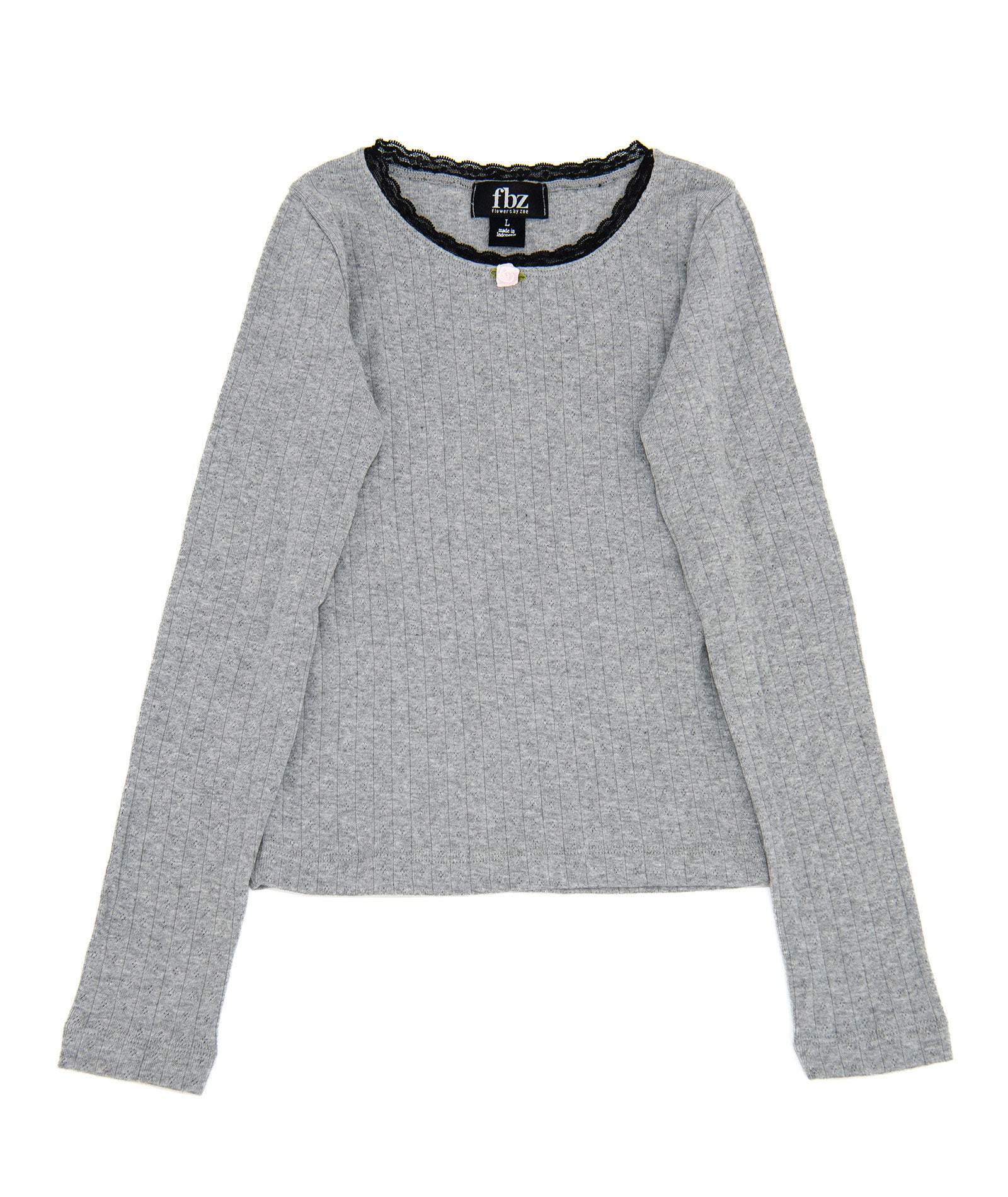 FBZ Girls Helen Pointelle With Lace and Rose Top Girls Casual Tops FBZ Flowers By Zoe