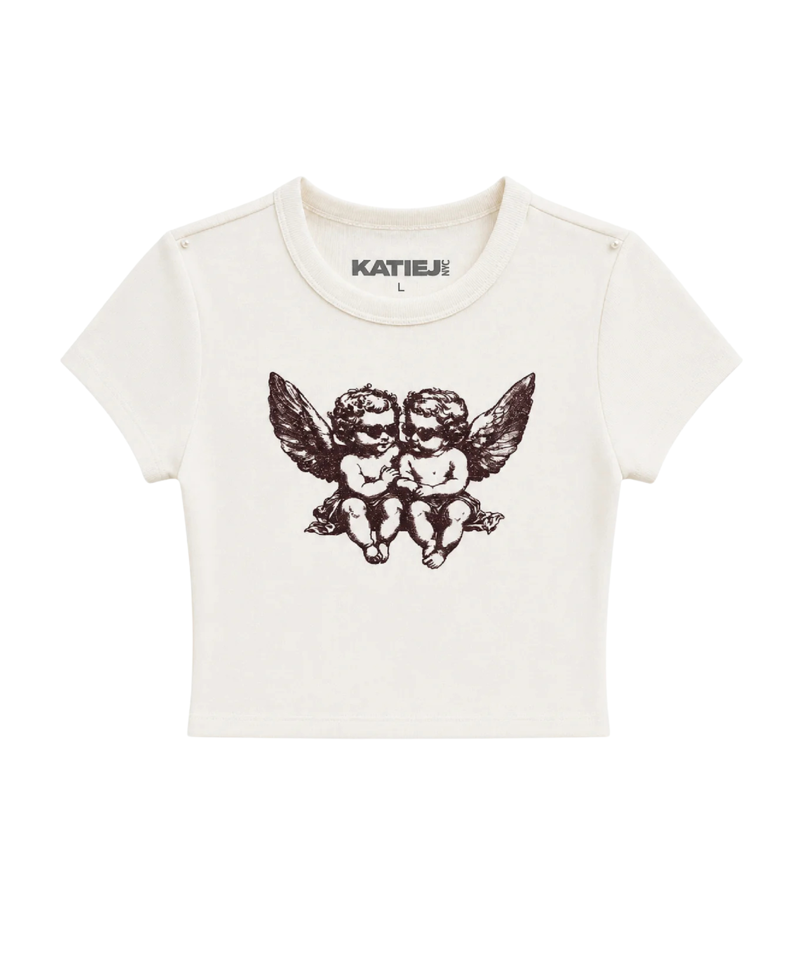 Katie J NYC Girls Sunglasses Baby Tee Girls Casual Tops Katie J NYC Vintage White Y/S (7/8)