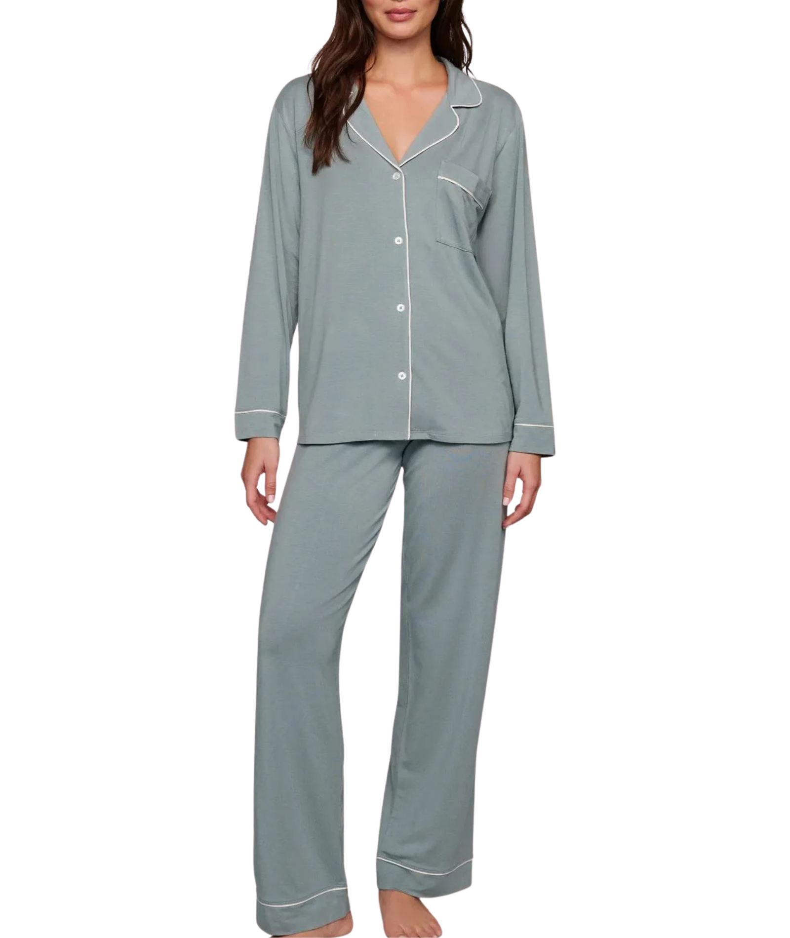 Eberjey Women Gisele Long PJ Set Lead/Ivory Accessories Eberjey Green Juniors/Women XXS