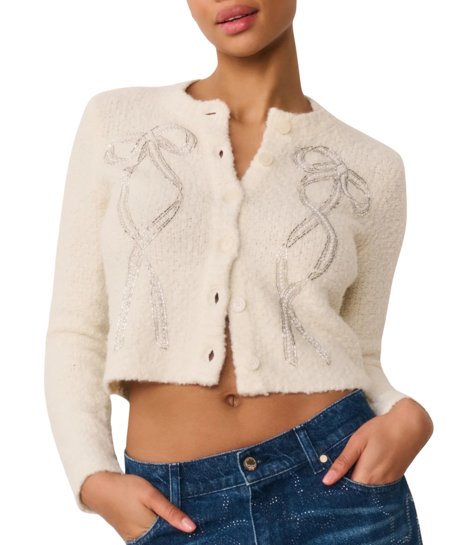 Love Shack Fancy Women Leocadia Cardigan Ivory