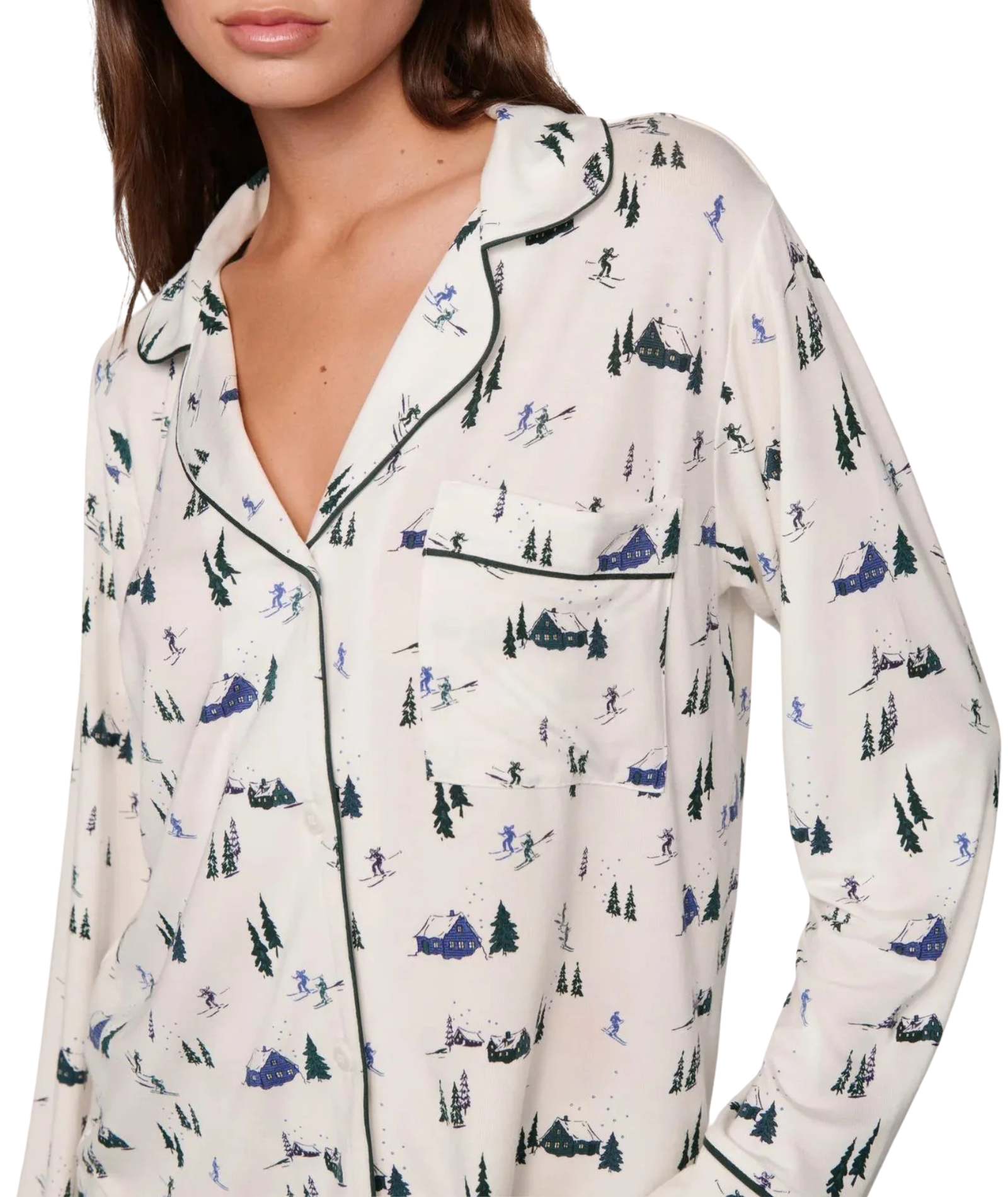 Eberjey Women Gisele Printed Long PJ Set Ski Chalet Ivory/Pine Accessories Eberjey