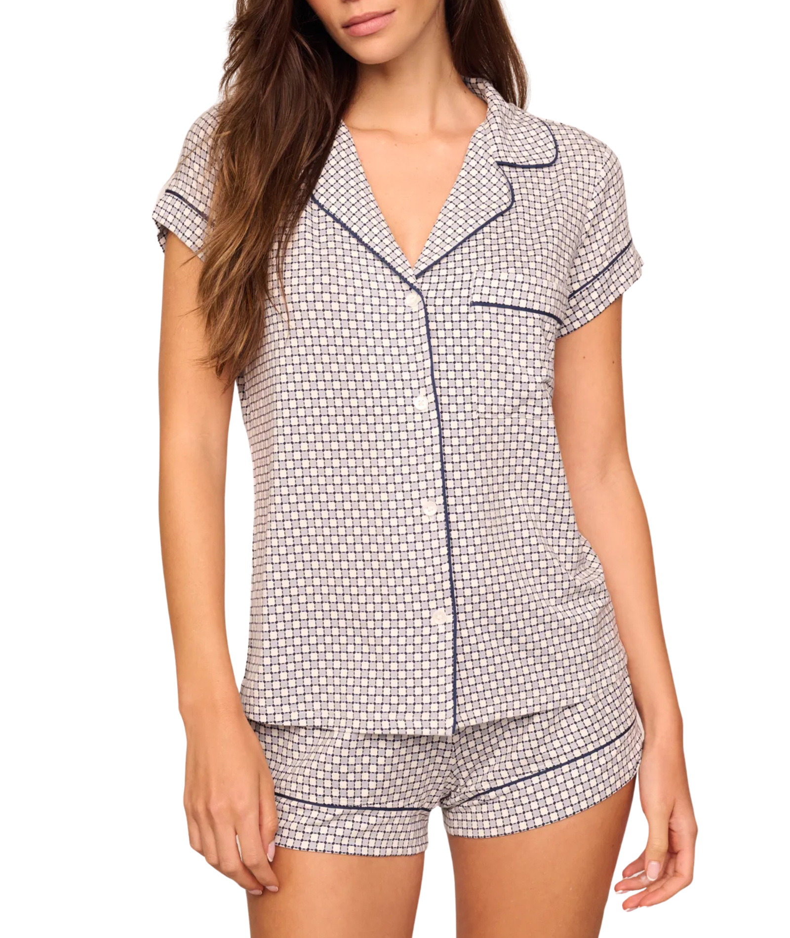 Eberjey Women Gisele Shortie Printed PJ Set Geosphere Grey Accessories Eberjey Grey Juniors/Women XXS