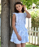 Love Shack Fancy Girls Decker Dress Coastline Blue Girls Casual Dresses Love Shack Fancy