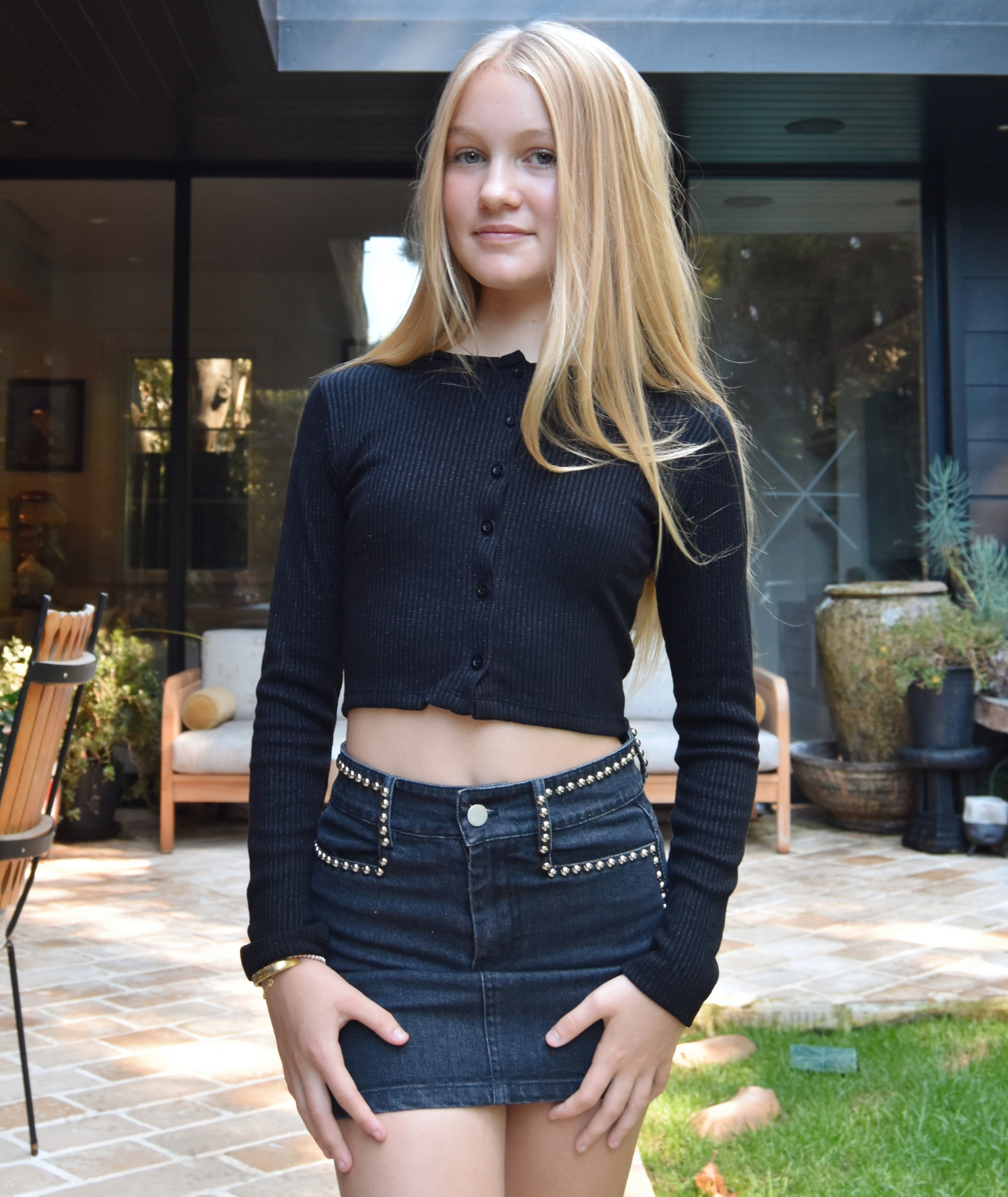 Girls Teen Pre Teen Theme Alexandra Denim Studded Mini Skirt