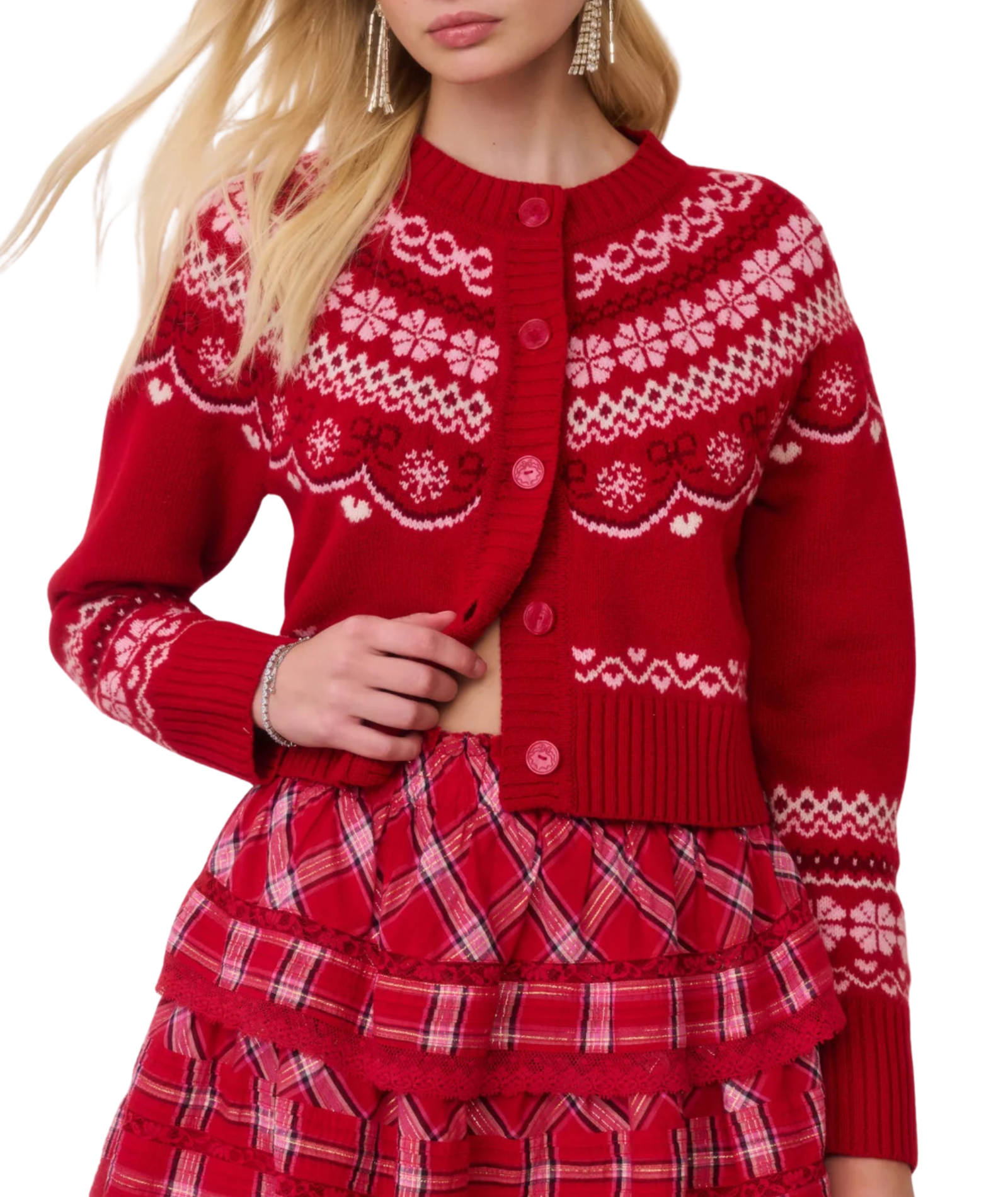 Love Shack Fancy Women Shantae Cardigan Red Velvet Truffle Womens Casual Tops Love Shack Fancy