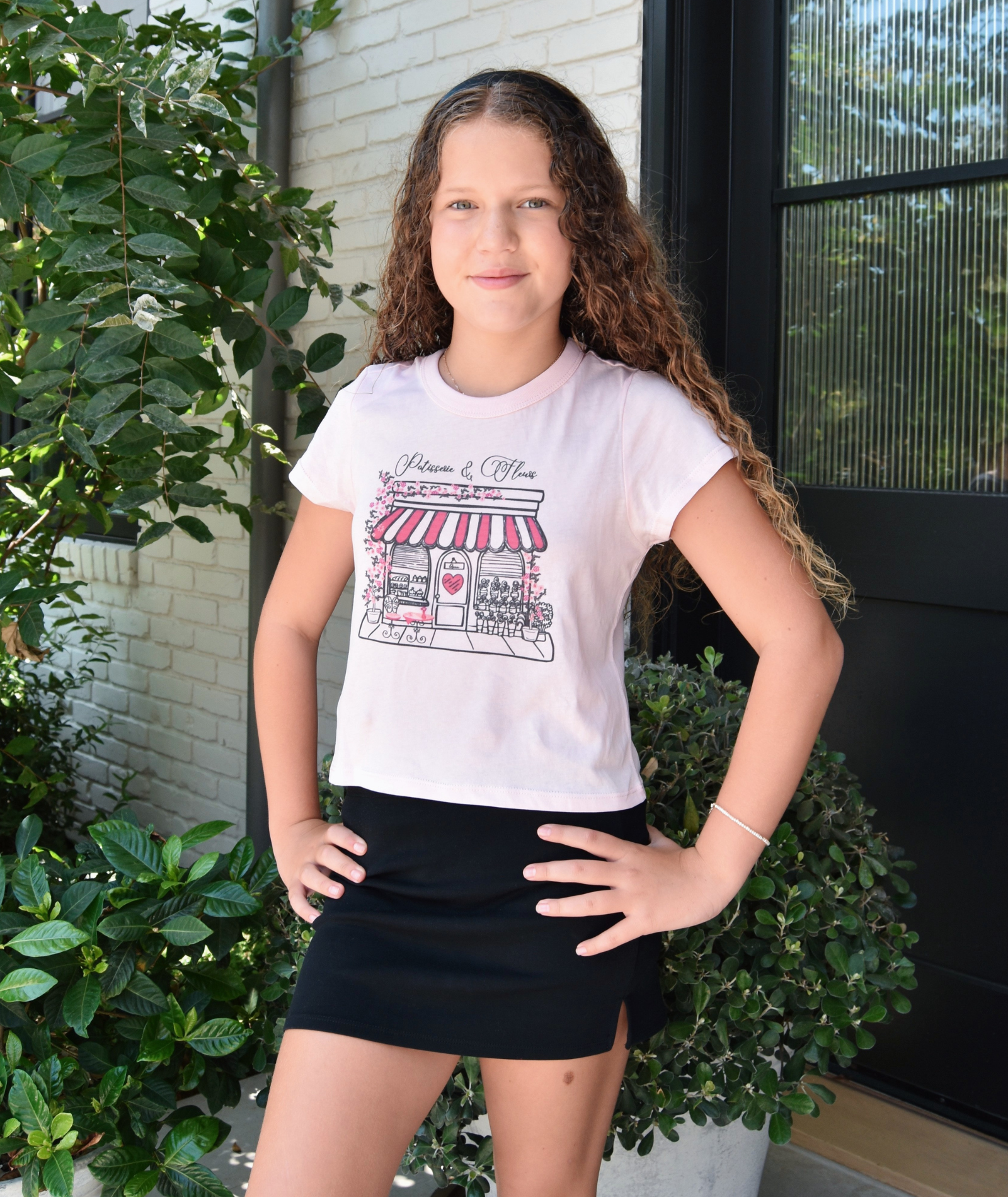 Katie J NYC Girls Bakery Boxy Baby Tee Girls Casual Tops Katie J NYC Baby Pink Y/S (7/8)