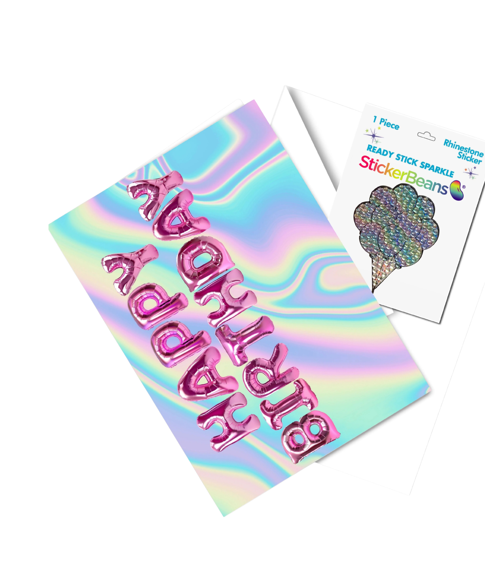 Sticker Beans Happy Birthday Balloons Card With Sticker Accessories Sticker Beans Multi