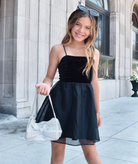 Gold Rush NYC Girls Gemma Velvet and Chiffon Tie Mini Dress Girls Special Dresses Gold Rush NYC Black Y/S (7/8)