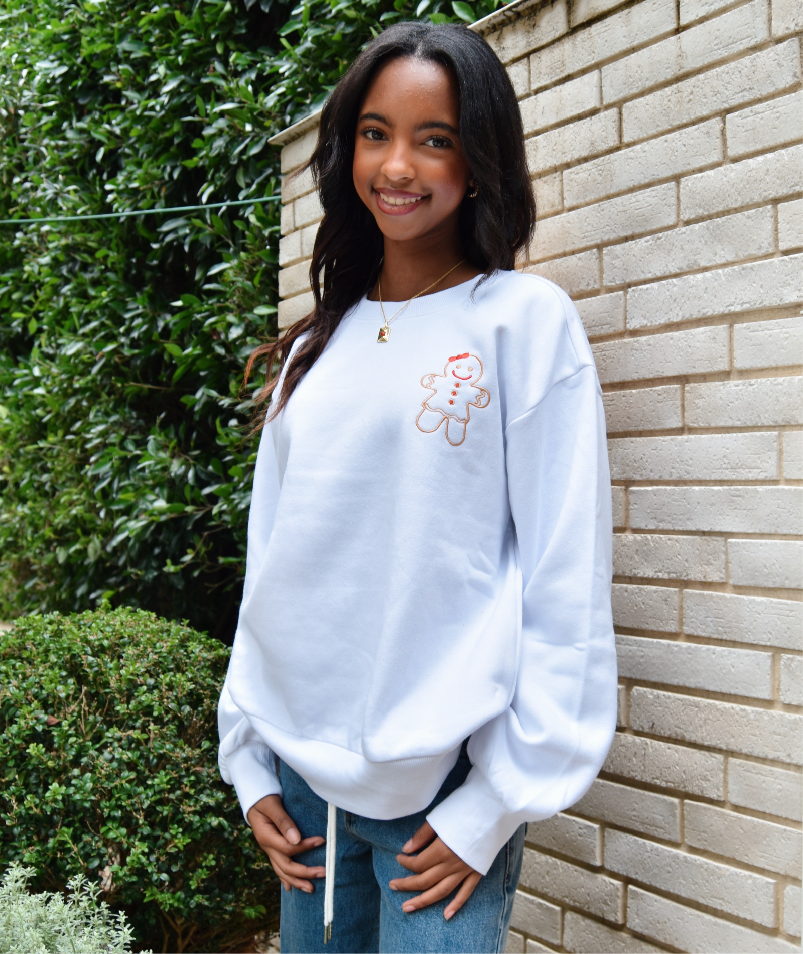 8apart Women Happy Gingerbread Girl Top Womens Casual Tops 8apart White Juniors/Women S