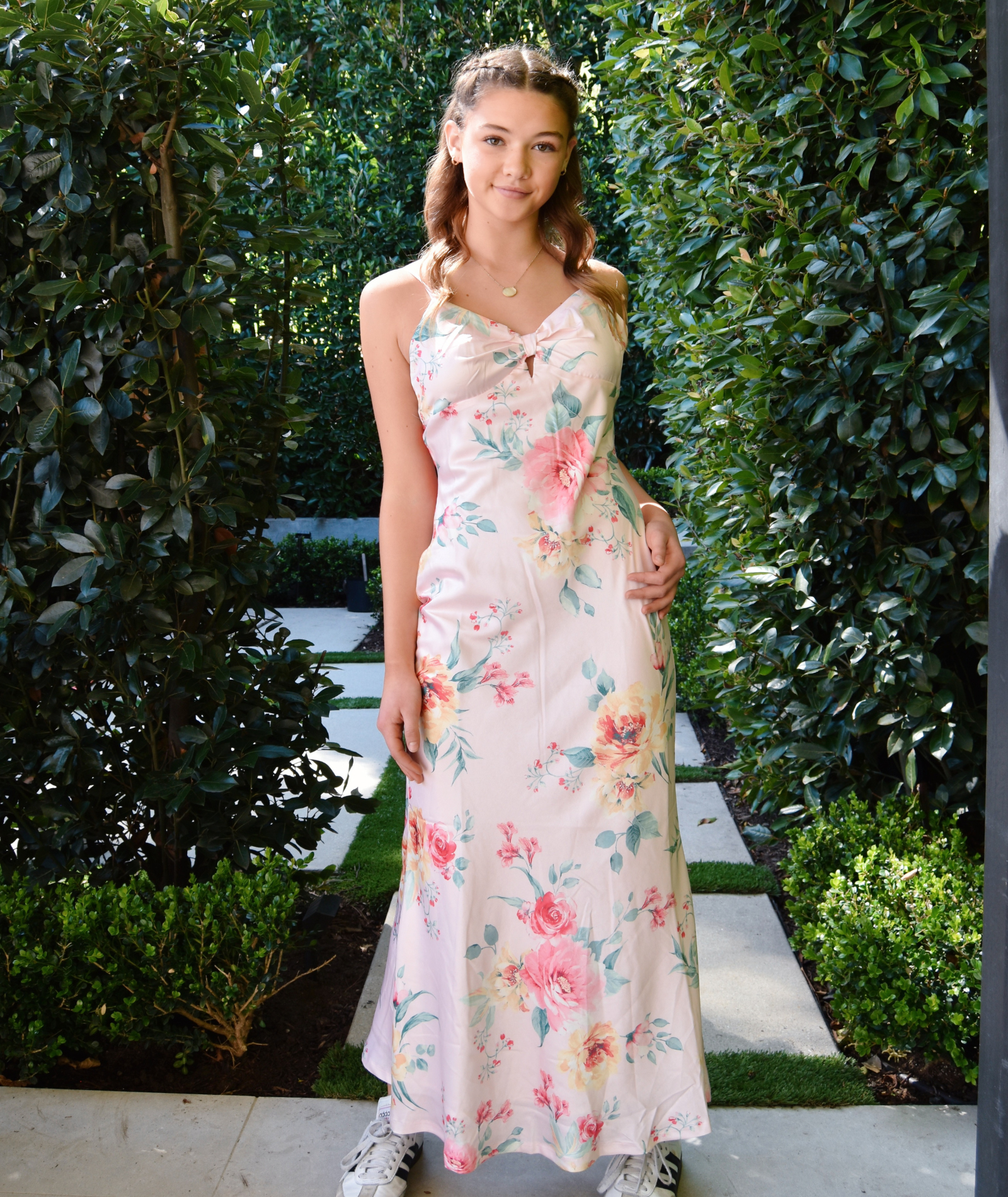 Katie J NYC Juniors Pink Floral Cierra Maxi Dress Womens Casual Dresses Katie J NYC