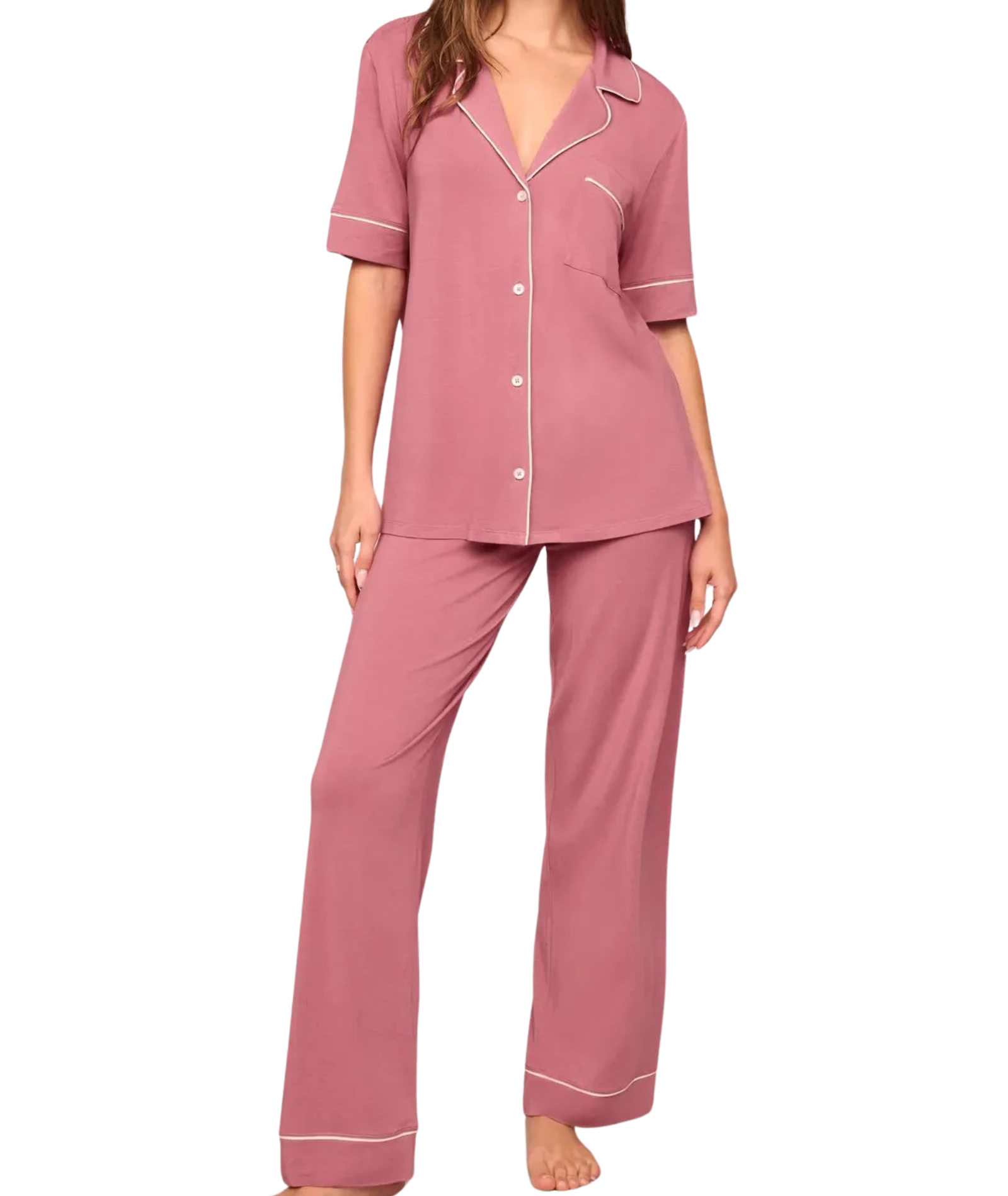 Eberjey Women Gisele Short Sleeve Pants PJ Set Berry Blush/Ivory Accessories Eberjey Pink Juniors/Women XS