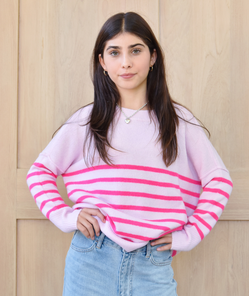 Katie J NYC Girls Pink Striped Nellie Sweater Girls Casual Tops Katie J NYC   