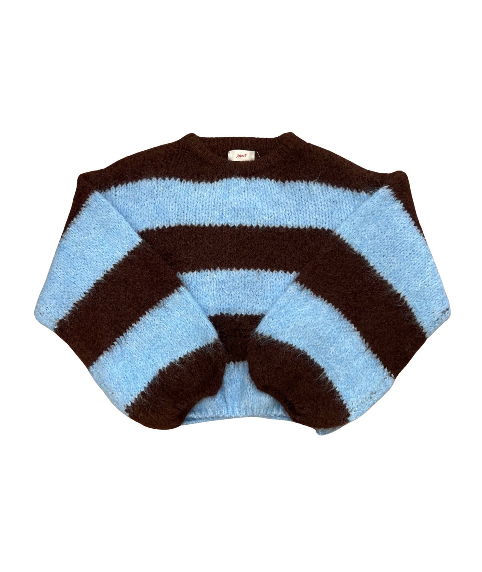 8apart Women Kiki Coffee/Blue Striped Fuzzy Sweater
