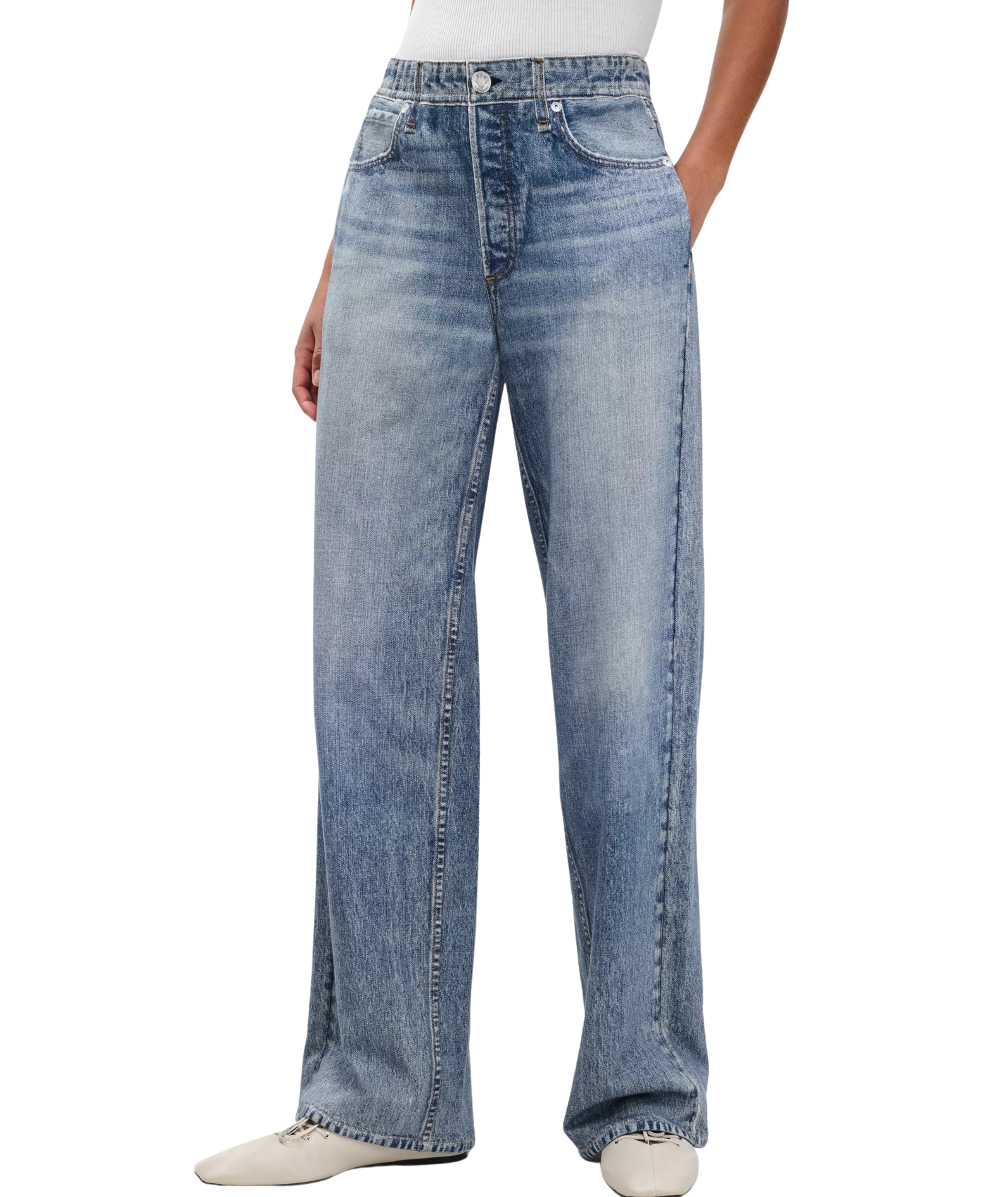 Rag & Bone Women Miramar Terry Wide Leg Pants Scarlett Womens Denim Rag & Bone