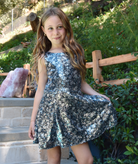 FBZ Girls Constance Grey/Blue Swing Dress Girls Special Dresses FBZ Flowers By Zoe